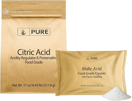 PURE ORIGINAL INGREDIENTS Malic Acid & Citric Acid Bundle, Food Grade, Tart Flavor