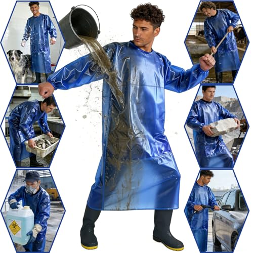 Acid Proof Apron Long Sleeve with Back Ties - Waterproof PVC Smock, Durable Acid & Alkali Protection (L-XXL, Black)