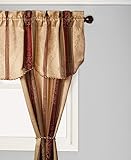 Window Accents 5-Piece Tuscan Scroll Stripe Jacquard Rod Pocket Set, 56 by 63-Inch, Autumn