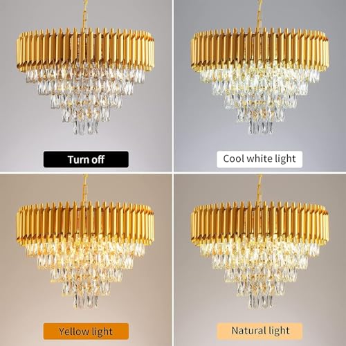 Image of TRIXY Rotating Crystals Chandelier Ceiling Light for Home & Decor | Color Changing LED | 360 Rotatable Crystals | Bluetooth Speaker | Remote Controlled | 4-Tier K9 Crystals, 500MM Gold Chandelier