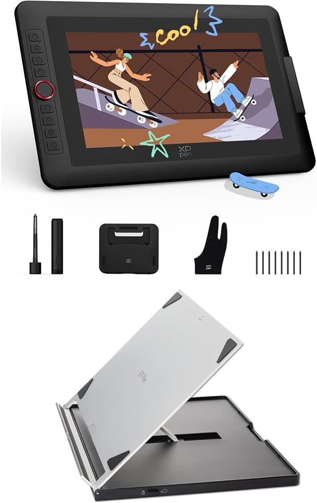 XPPen 13.3" Drawing Tablet with Screen-Artist13.3 Pro V2 16384 Pressure Pen, 8 Shortcut Keys & Red Dial,XP-PEN AC18 Multifunctional Metal Drawing Pen Tablet Stand