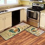 2Pcs Rooster Farmhouse Theme Rugs for Kitchen Floor 2 Pieces Farmhouse Style Kitchen Mats for Kitche