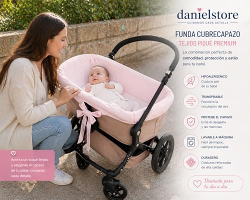 Miniatura 8 de Danielstore Funda Capazo Interior Hipoalergénica Transpirable Cubrecuco Fabricación Española Rosa, Niños Talla Única