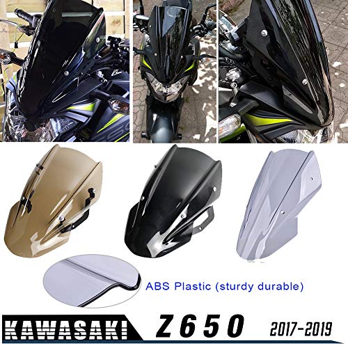 XX eCommerce para Kawasaki Z650 Z-650 Z 650 2017 2018 2019 Doble Burbuja Parabrisas Parabrisas Pantalla Protector Visera Visera con Soporte Motocicleta Z 650 (Marrón)