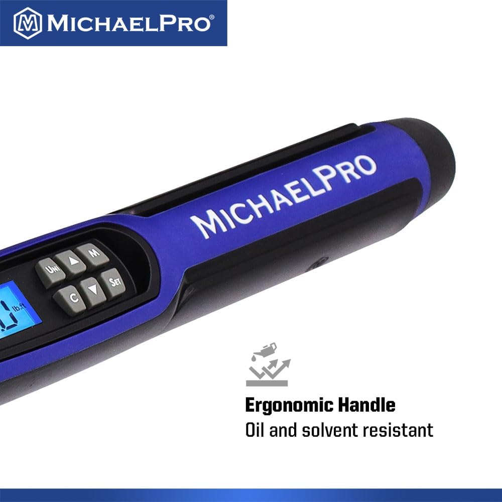MichaelPro 1/2 Digital Torque Wrench with Angle Function, 25 to 250 ft-lbs (34 to 340 Nm), Target Torque Multi-Alert System, 10 Available Presets | MP001225
