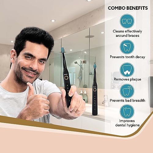 AGARO COSMIC + COSMIC PLUS Sonic Electric Tooth Brush For Adults With 5 Modes, 8 Brush Heads, Interdental Head, Carry Case & Rechargeable With 4... - Image 5