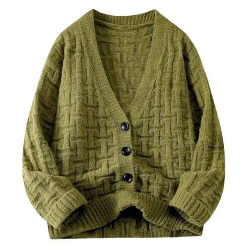 Men's V-Neck Single Breasted Party Sweater Cardigan Casual Loose Solid Long Sleeved Knitted Outerwear
