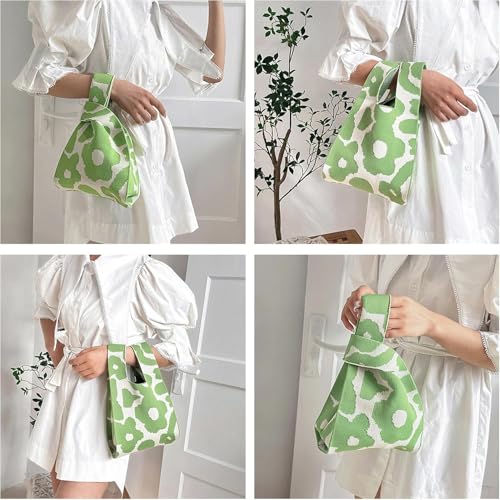 Image of Street27 Japanese Style Wrist Handbag for Women Knitted Handbag With Bow Decor Aesthetic Crochet Knit Tote Bag suitable for daily use, Shopping, Travel, Gift