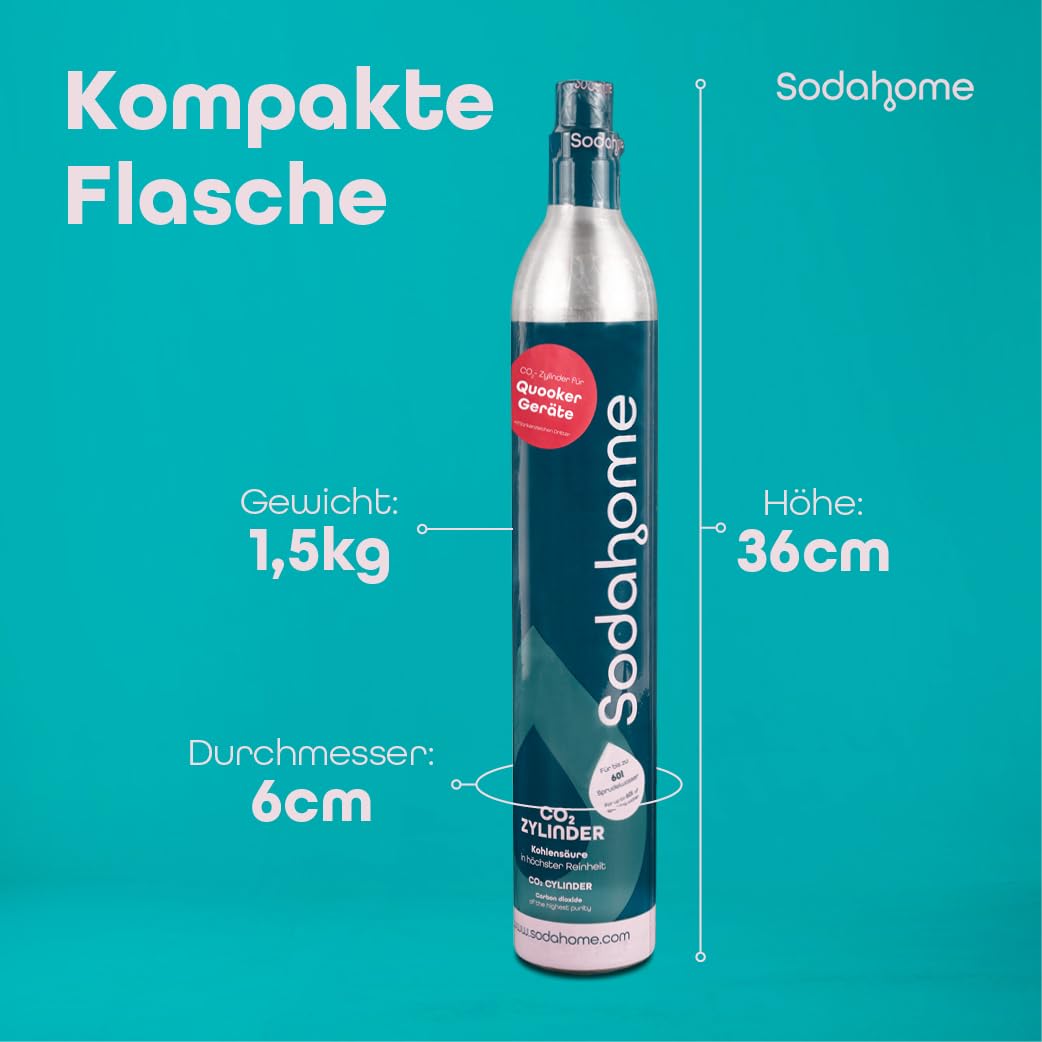 4x CO2 Zylinder für 60L Sprudelwasser - Kompatibel mit allen Quooker Geräten - Kohlensäure Zylinder zum Einschrauben für Sprudelwasser - geprüft & abgefüllt in Deutschland (4er Set)