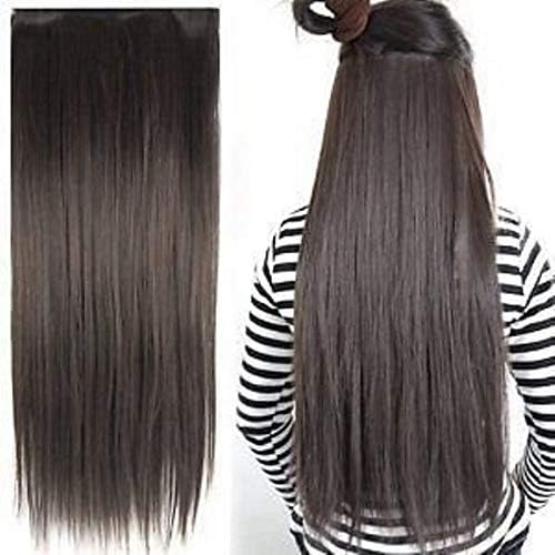 VIEWS Dark Brown Clip In Hair Extensions 24inch Thick straight Hair Extension With 5 Clips Brown (Straight Hair, natural Dark Brown)