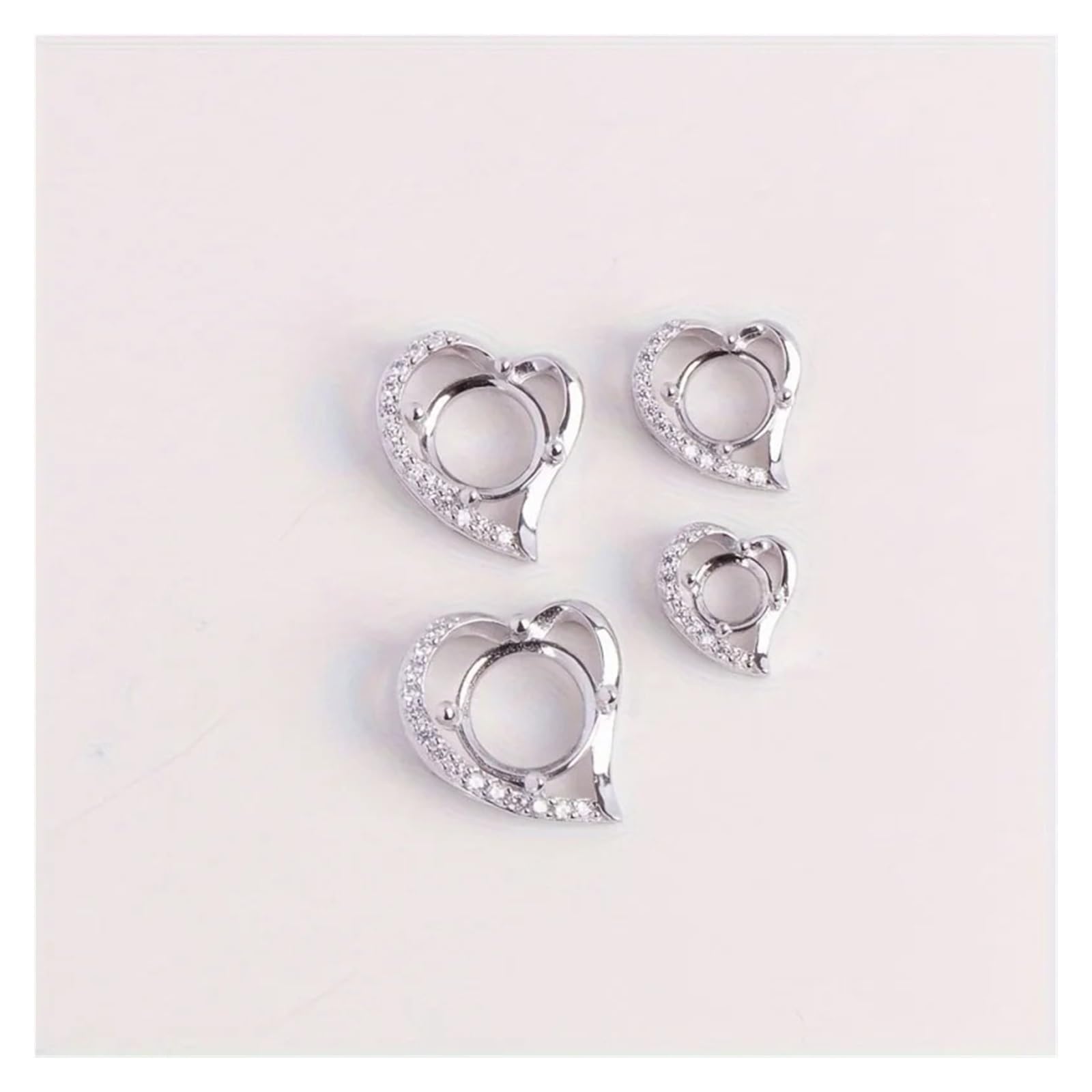 1pc 925 Sterling Silver a forma di cuore 5-9MM semplici impostazioni del pendente con montatura rotonda