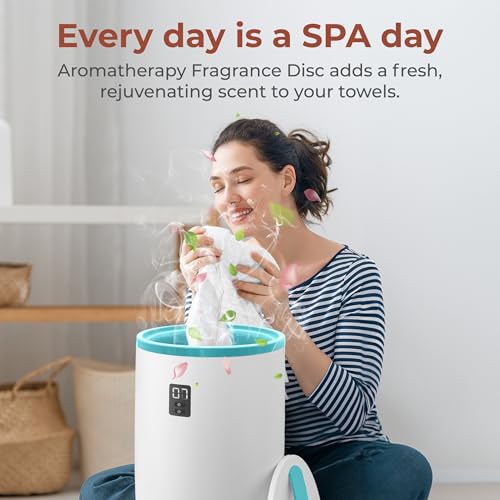 Image of SereneLife Towel & Blanket Warmer, One Touch Portable Bath Towel Warmer with Fragrant Disc Holder, Timer (15, 30, 45, or 60 minutes) and LED Display, Auto Shut Off, Ideal for Bathroom & Spa Use, Blue
