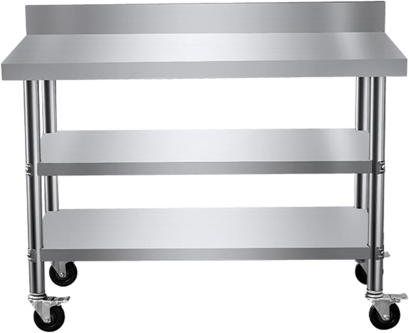 3-Tier Stainless Steel Table with Backsplash Wheels Restaurant Workbench - Fast Food Restaurant Workbench Thickened Tables Top
