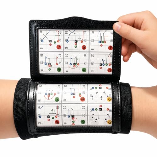1NMORE 5v5 7v7 Football Wristbands with Playbook System Quarterback Wrist Coach for Youth Flag Football Wrist Bands with Plays Stickers & PVC Cards (Black 5 on 5) (Black 5 on 5)