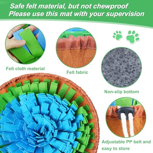 Vivifying Snuffle Mat for Dogs, Adjustable Treats Feeding Mat for Slow Eating and Keep Busy, Interactive Dog Puzzle Toys Encourages Natural Foraging Skills and Smell Training (Blue Green)