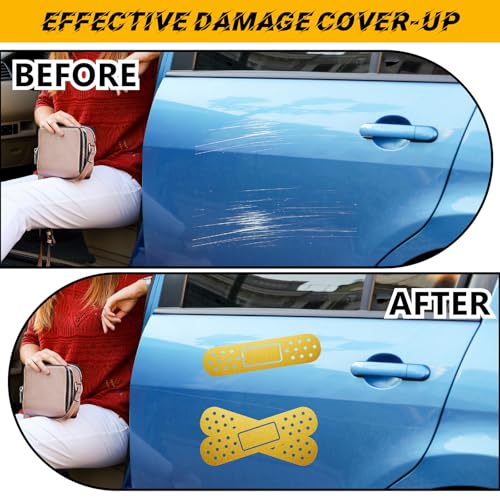 Image of Vinyl Car Stickers Gold Band Aid Car Decals Funny Car Vinyl Stickers Waterproof Auto Scratch Cover Sticker Cars Bandage Bumper Decals Band-Aid Car Decorations for Cars Dent Crack Damage