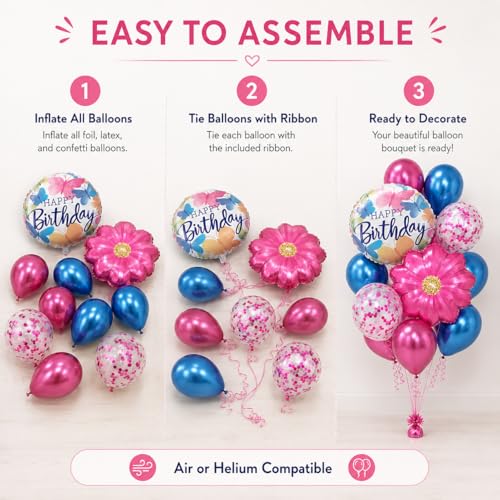 Image of AMFIN (Pack of 20) 17 Inch Butterfly Theme Birthday Balloon Bouquet Pink Blue Chrome Metallic Finish Foil Latex Confetti Women Girls Decoration Item Kit Rainbow Flower