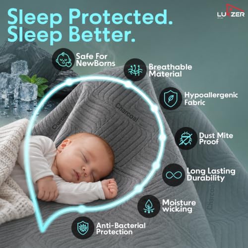 Image of Lukzer 100% Waterproof Charcoal Mattress Protector King Size 72 inch x 72 inch inch | 360 Elastic fit, Breathable, Hypoallergenic, Noiseless, Ultra-Soft Fitted Bed Protector /Deep Pocket Bed Mattress Cover