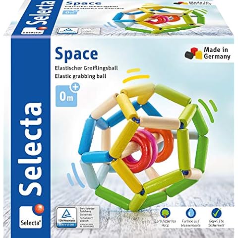 Selecta 61008 Space Pelota de Madera para Bebés de 11 cm con Anillo de Agarre Cover