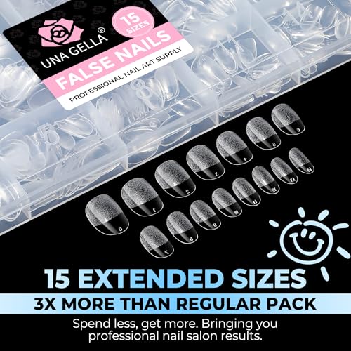 Image of UNA GELLA Short Oval Nail Tips Soft Gel Pre-Etch Full Cover Nail Extensions