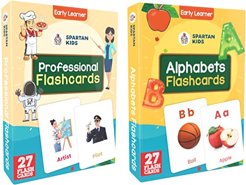 Image of SPARTAN KIDS Flash Cards for Kids Cognitive Skills - Professional and Alphabets (Set of 2) Easy & Fun Way of Learning 1 Year to 6 Years Old Babies (Combo Set)