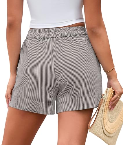 PRETTYGARDEN Women's Striped Boxer Shorts Summer 2025 Trendy Casual Elastic Waist Lounge Sleep Pajama Bottoms Beach Shorts2