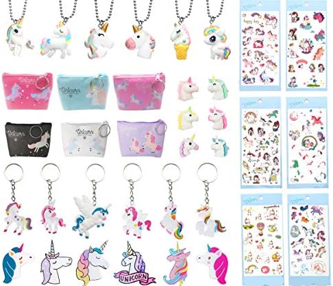 36 Pack Unicorn Party Favors Supplies-Best Friend Unicorn Brooch, Ear Studs, Bracelet, Rings, Necklaces, Keychains for Birthday Rainbow Gifts Toys