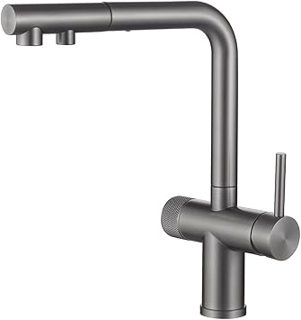 3 Way Pull Out Kitchen Faucet Stainless Steel-Grey