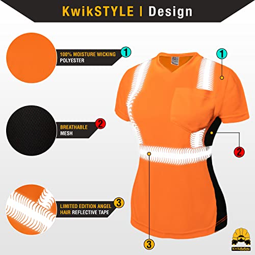 Kwiksafety - Charlotte, Nc - Vixen Short Sleeve Safety Shirt For Women - Angel Hair Tape - Ansi Osha Reflective Construction Work Gear/Orange Xl #TOP1