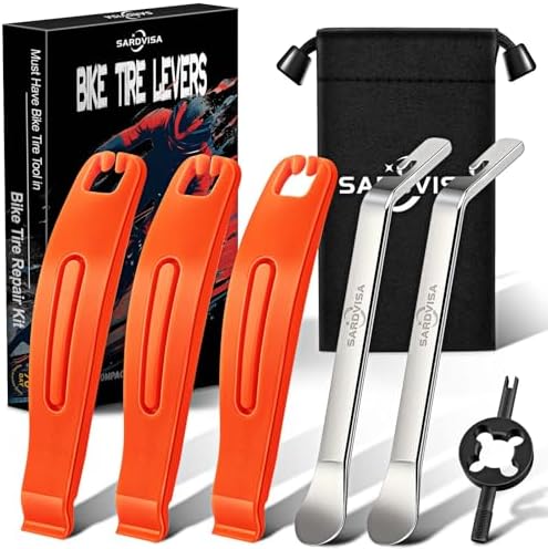 SARDVISA Bike Tire Levers| 3-Pcs Ultra Strong Tire Levers & 2-Pcs Stainless Steel Tire Spoons, Bike Tire Removal Tool for Road or Mountain Bike Tires, Must Have Bike Tire Tool in Bike Tire Repair Kit