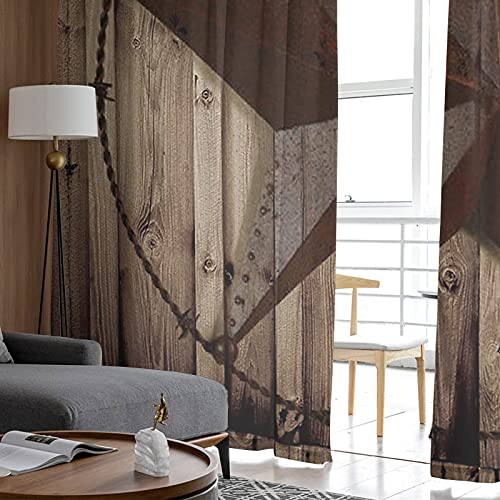 Texas Star Curtains 72 Inches Long, Texas Curtains Rod Pocket Western Curtains For Living Room, Vintage Brown Western Window Curtains Voile Drapes Chiffon Curtain For Bedroom 2 Panel Wooden Grain #TOP3