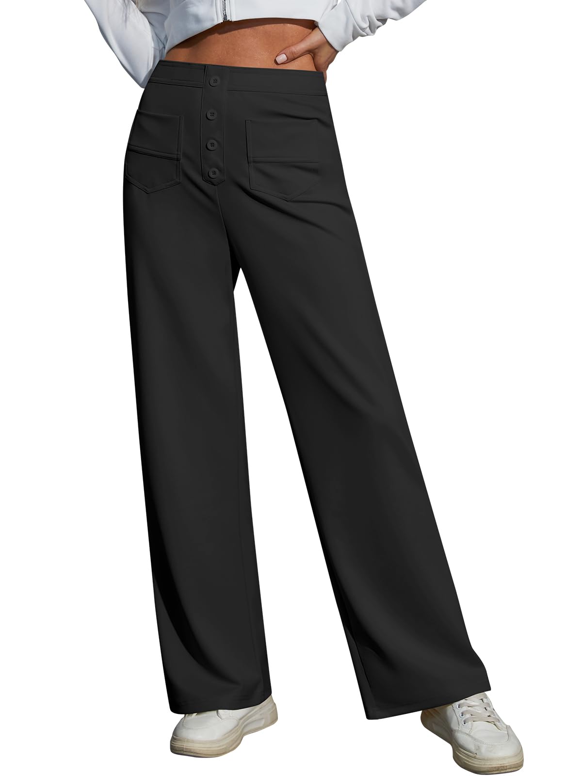 Womens Wide Leg Lounge Pants 2025 Spring High Waisted Work Casual Adjustable Tie Knot Loose Trousers with Pockets