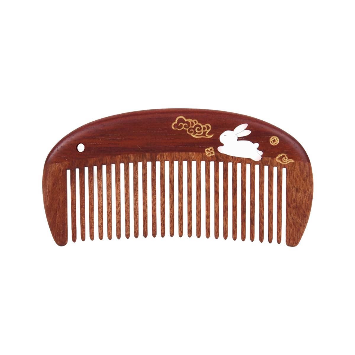 TAN MUJIANG Wooden Hair Comb for Women, Handmade Wooden Detangling Comb, Anti-Static Wide Tooth Comb with Hand-Painted Rabbit Design, Scalp Massage Hair Comb for Daily Hair Care