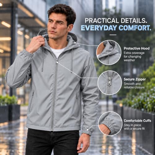 Image of MIA FASHION Men's Hooded Waterproof Rain Jacket Lightweight Wind Resistant Jacket with Zipper Pockets for Bike Riding, Travel & Outdoor Use