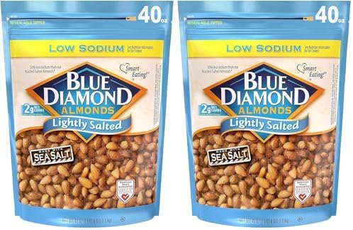 Blue Diamond Almonds Low Sodium Lightly Salted Snack Nuts, 40 Oz Resealable Bag (Pack of 2)