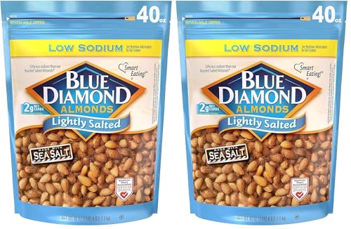 Image of Blue Diamond Almonds Low Sodium Lightly Salted Snack Nuts, 40 Oz Resealable Bag (Pack of 2)