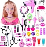 KonHaovF Kids Doll Head for Hair Styling and Make Up for Girls, Head Styling Doll with Hair Makeup Practice, Hair Styling Toys with Hair Dryer, Accessories (Pink)