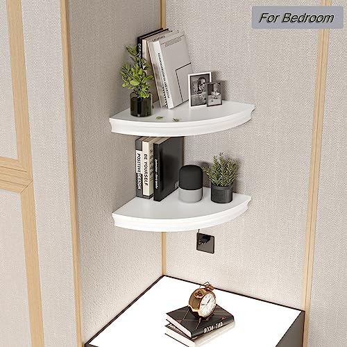 Hao Floating Corner Shelf Invisible Wall Mounted Shelves Radial Shape Cable Wire Hole Pattern Perfect For Bedroom Bathroom Living Room Kitchen Set Of 2 White #TOP2