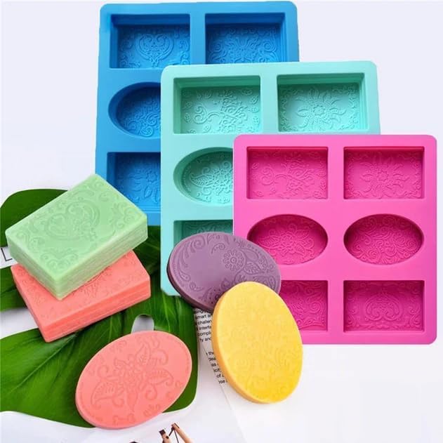 Image of MPR4 Silicone Soap Mold | Multicolor 6 Cavity Rectangle,Oval Shape Soap Moulds for Soap Making | Soap Making Kit | Soap Base Mould for Soap Bar, Resin, Chocolate, Cheesecakes (Multicolor - PK1)