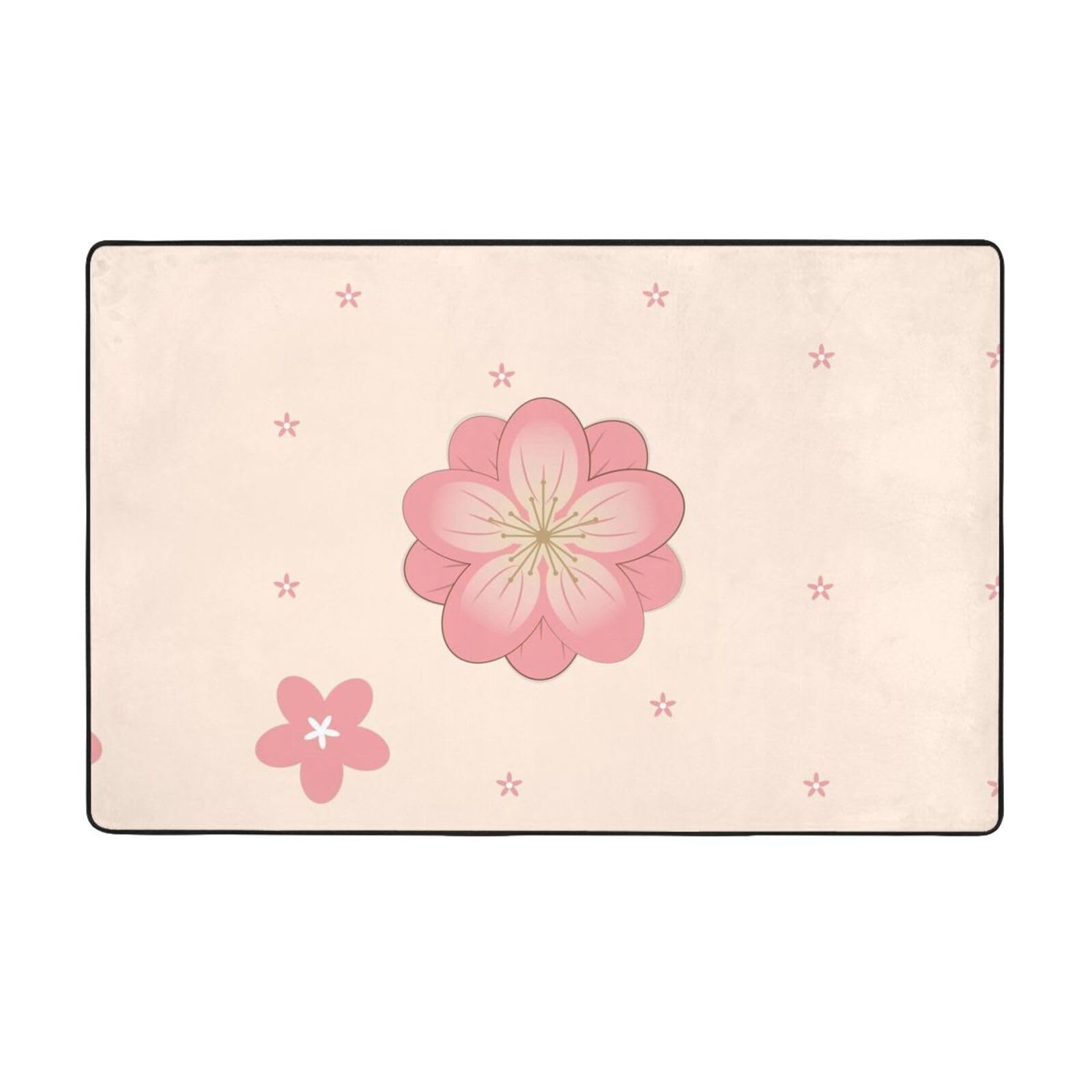 Tapis doux fleurs de cerisier rose lavable et absorbant pour salle de bain