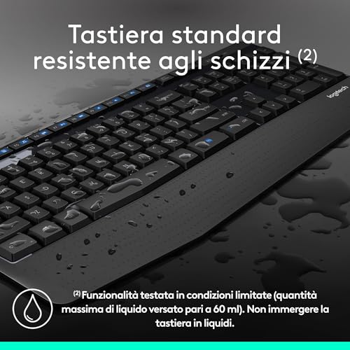 MK345 Combo Tastiera di Dimensioni Standard con Poggiapolsi e Comodo Mouse per la Mano Destra, Layout Internazionale QWERTY - Nero - Tastiera gaming - Immagine 3