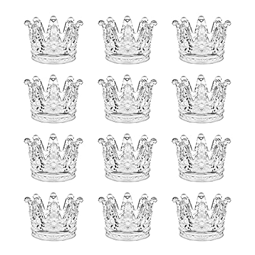 BTGLLAS Set of 12 Crown Glass Tealight Candle Holder,Votive Candle Holders for Wedding, Party, Home Decoration, Jewelry Storage Tray,2 Colors Choose (Clear-12pcs)