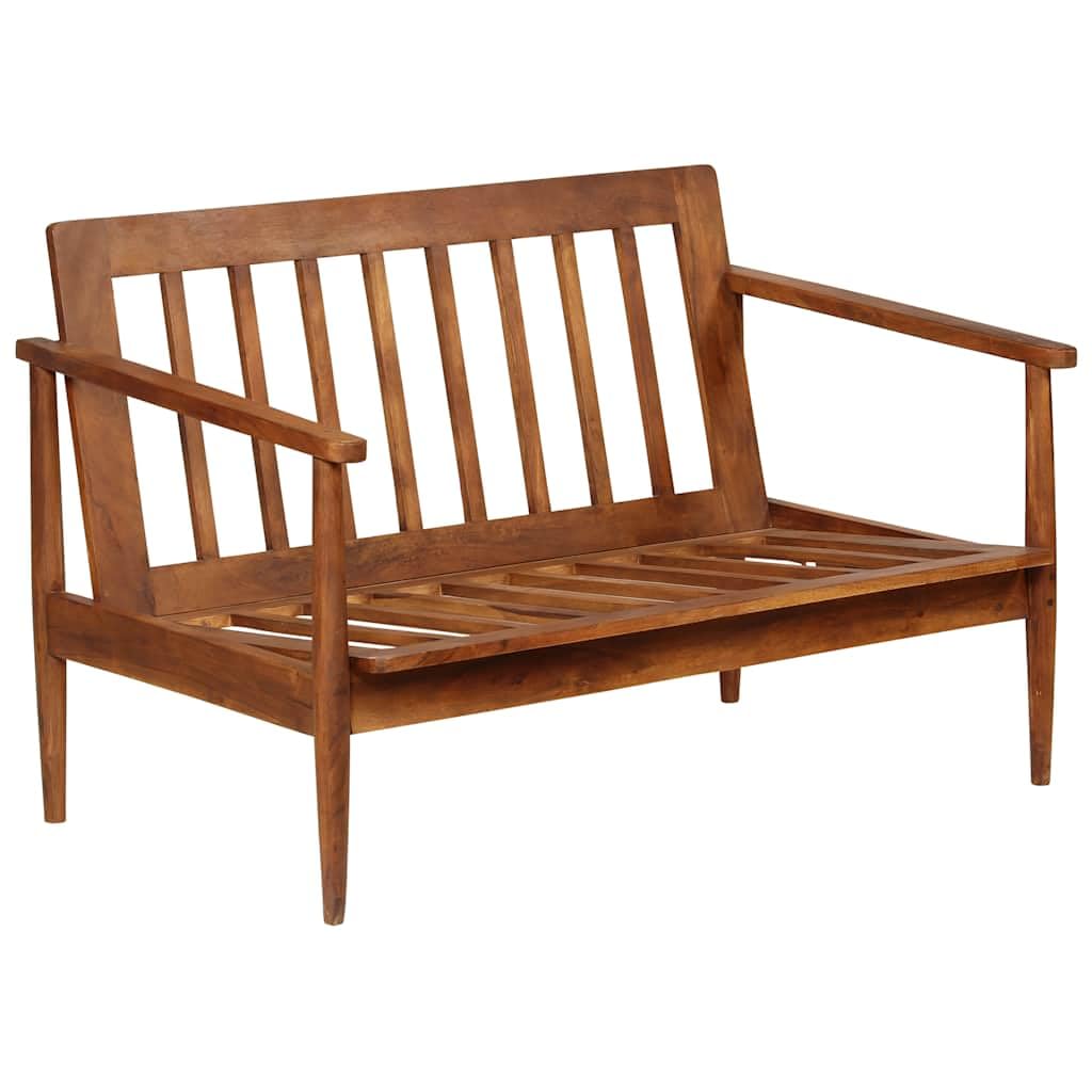 Divano a 2 posti in vera pelle marrone con telaio in legno massello di acacia, elegante design vintage per soggiorno, camera da letto o camera degli ospiti, comodo cuscino spesso