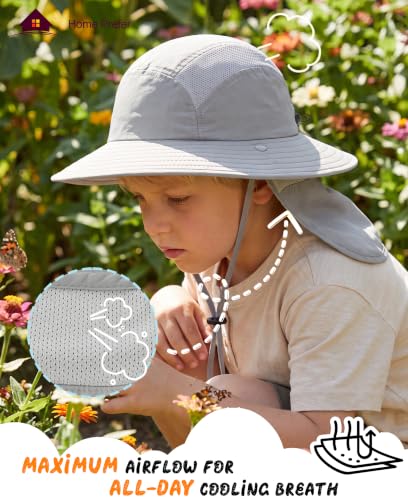 Image of Home Prefer UPF 50+ Boys Sun Hat with Neck Flap Wide Brim Summer Beach Bucket Hat for Boys Girls Toddler Kids Safari Hat