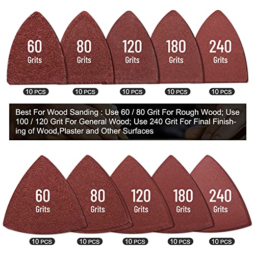 Image of 105PCS Oscillating Tool Detail Sanding Pads Kit, 3Pcs Triangle and 2Pcs Finger Sanding Pad, 100Pcs Multitool Sandpaper, Grit Fit for Finishing Wood Sanding Plaster
