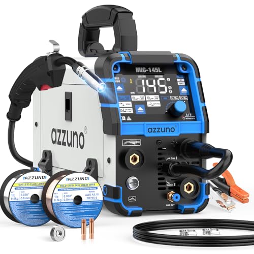 AZZUNO 145A MIG Welder 110V/220V, 4-in-1 MIG Welding Machine with Gas/Gasless Flux Core MIG, Lift TIG, Stick, Synergic Wire Feed Welding Machine for Beginners, Home DIY, Automotive Repair Projects by AZZUNO - Used condition - US$88.60
