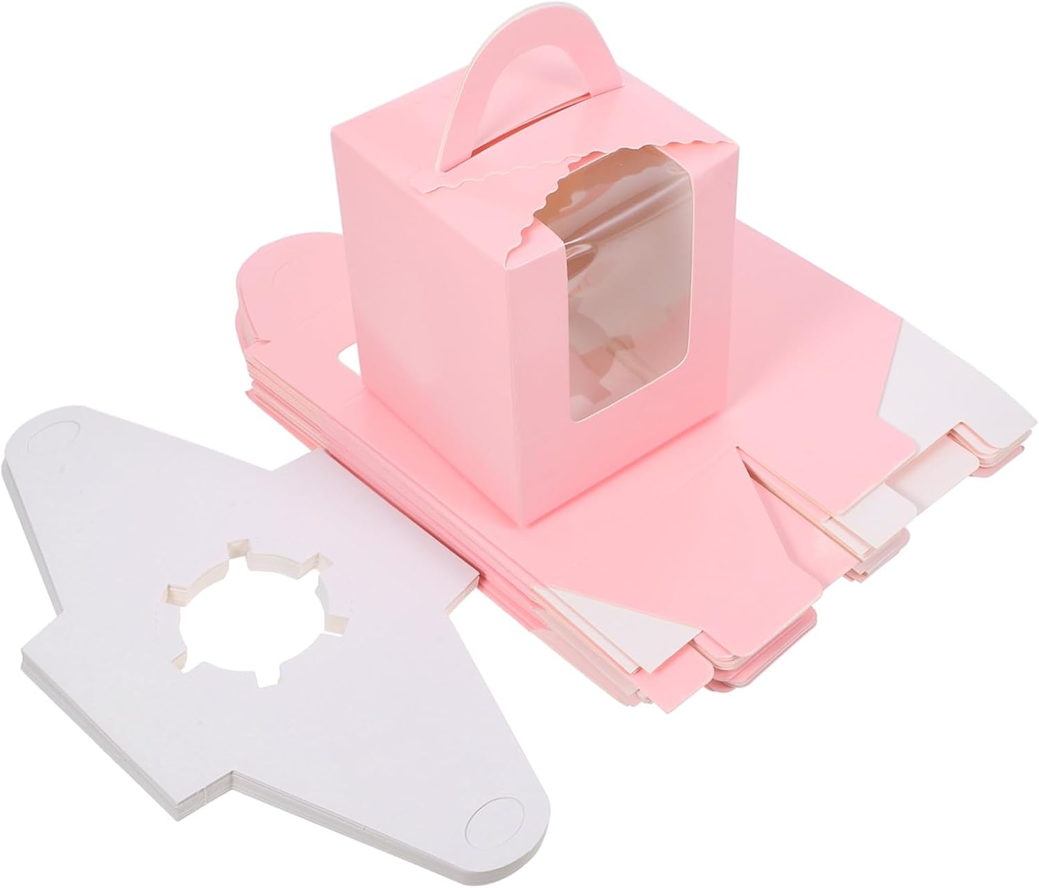 Ipetboom 20pcs Paper Cupcake Boxes with Handle Disposable Cupcake Carrier Secure Closure Small Bakery Containers for Party Favors and Valentine's Day Gifting