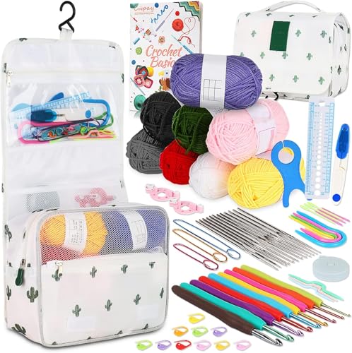 Image of Gemsy Knitting Crochet Hook Needle Set | Hard-Anodized Aluminum Hook for Embroidery | Ultimate Sewing, Craft, Sweater, Woolen Cloth, Yarn, Thread | Needles Kit for Knitting (Big Cactus Bag)