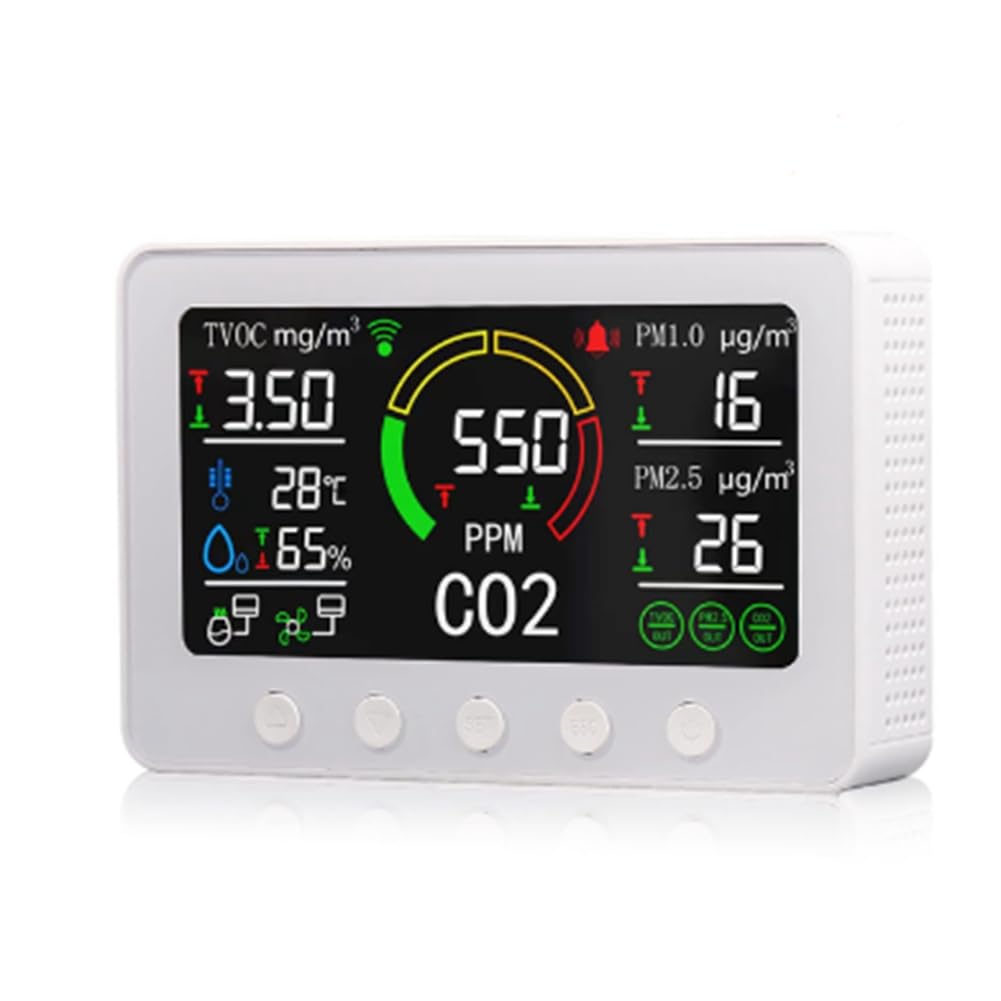 Sensore di Co2 WiFi Tuya Sensore Intelligente di Qualità 'Aria 6 In 1 Rilevatore di Umidità di Temperatura Display A Colori Facile da Installare Facile da Usare Spina UE