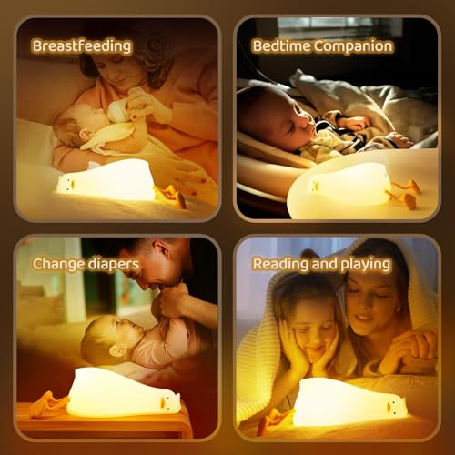 Image of Kids Night Light,Cute Lamp with Charging Port,3 Level Dimmable Silicone LED Lying Flat Duck Lamp,Christmas & Halloween LED Lights,Night Light for Baby Nursery,Bedroom,Office and Breastfeeding